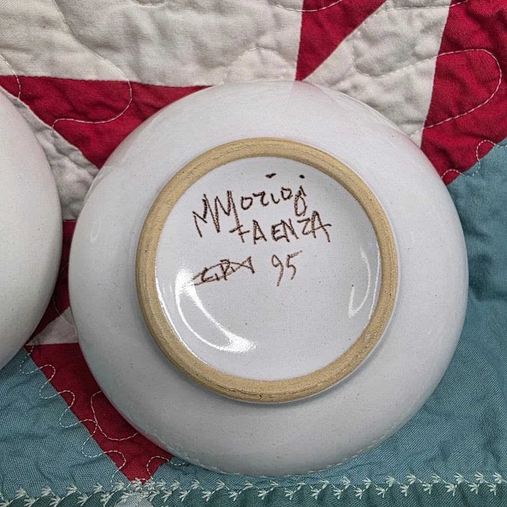 Mirta Morigi Faenza Italian Pottery Moon Face Ceramic Bowls Set of 2 1995